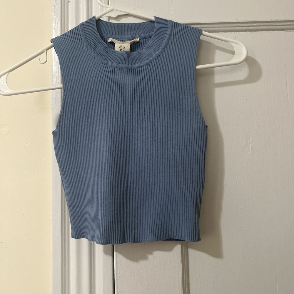 blue ribbed crop top